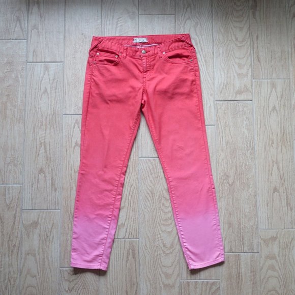 Free People Denim - Free People Red Pink Ombre Skinny Jeans Size 29
